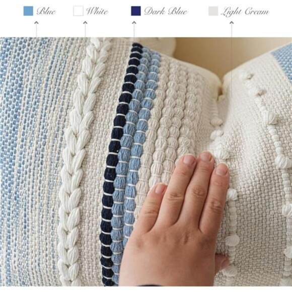 Coastal Blue Decorative Lumbar Pillow Cover 14x36 Boho Long Body - Picture 3 of 14